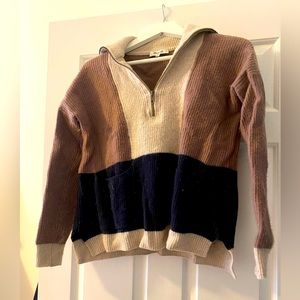 Madewell color block wool blend quarter zip sweater, Xs.